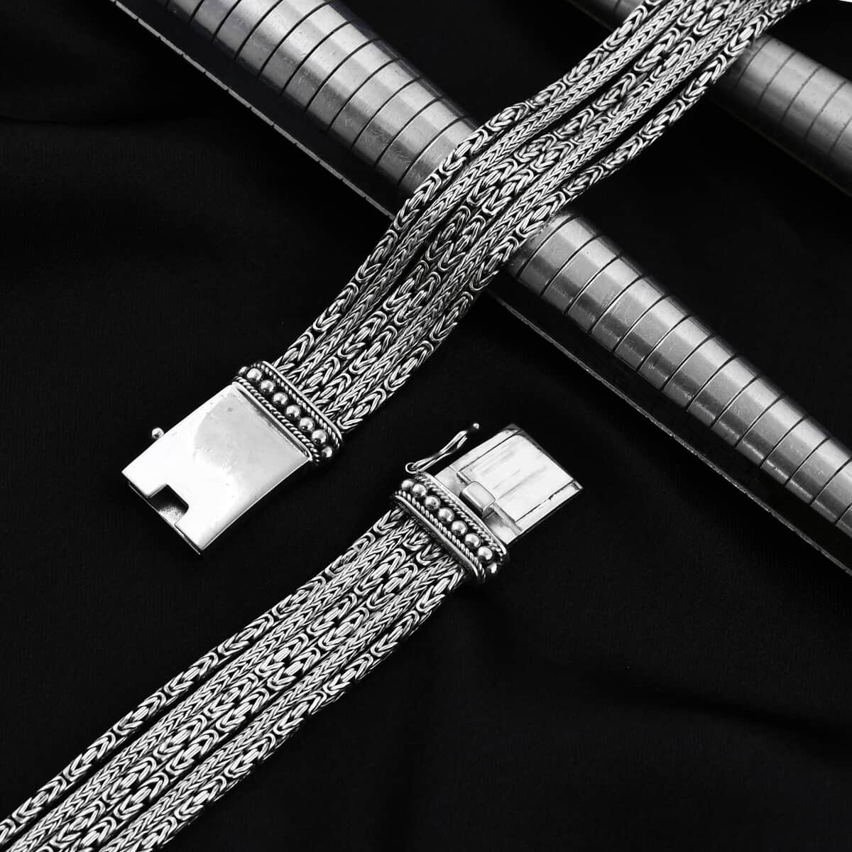 Bali Legacy Sterling Silver Multi Tulang Naga & Borobudur Chain Bracelet (8.00 In) 59.60 Grams image number 1
