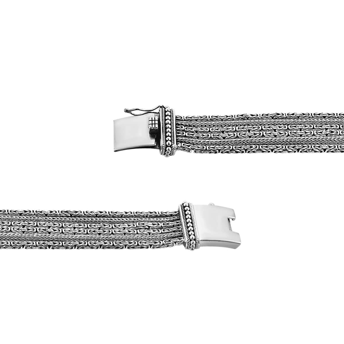 Bali Legacy Sterling Silver Multi Tulang Naga & Borobudur Chain Bracelet (8.00 In) 59.60 Grams image number 3