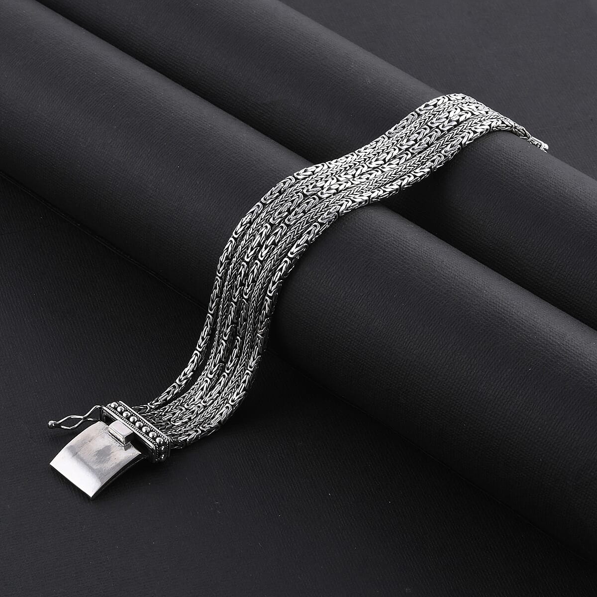 Bali Legacy Sterling Silver Multi Tulang Naga & Borobudur Chain Bracelet (7.50 In) 84.45 Grams image number 1