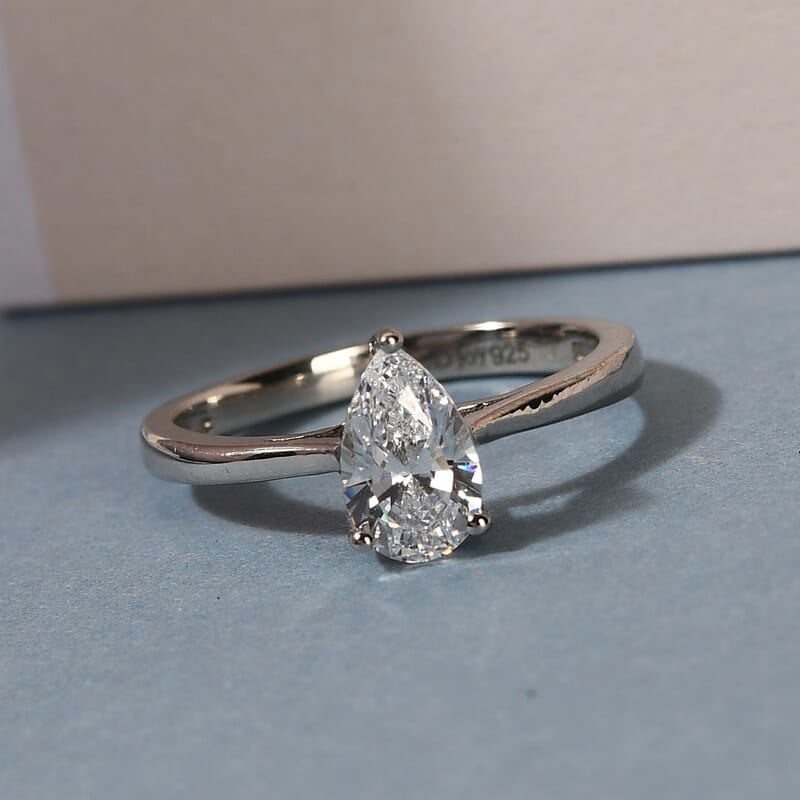 J Francis Embellished with Zirconia by Swarovski 1.30 ctw Ring in Platinum Over Sterling Silver (Size 17.0)
