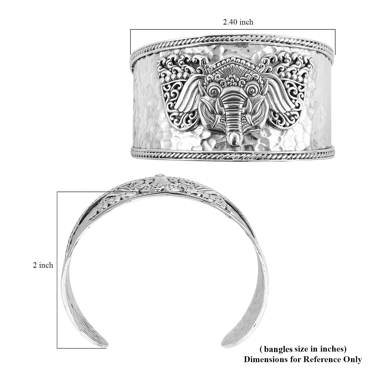 Bali Legacy Sterling Silver Elephant Cuff Bracelet (7.50 In) 45 Grams