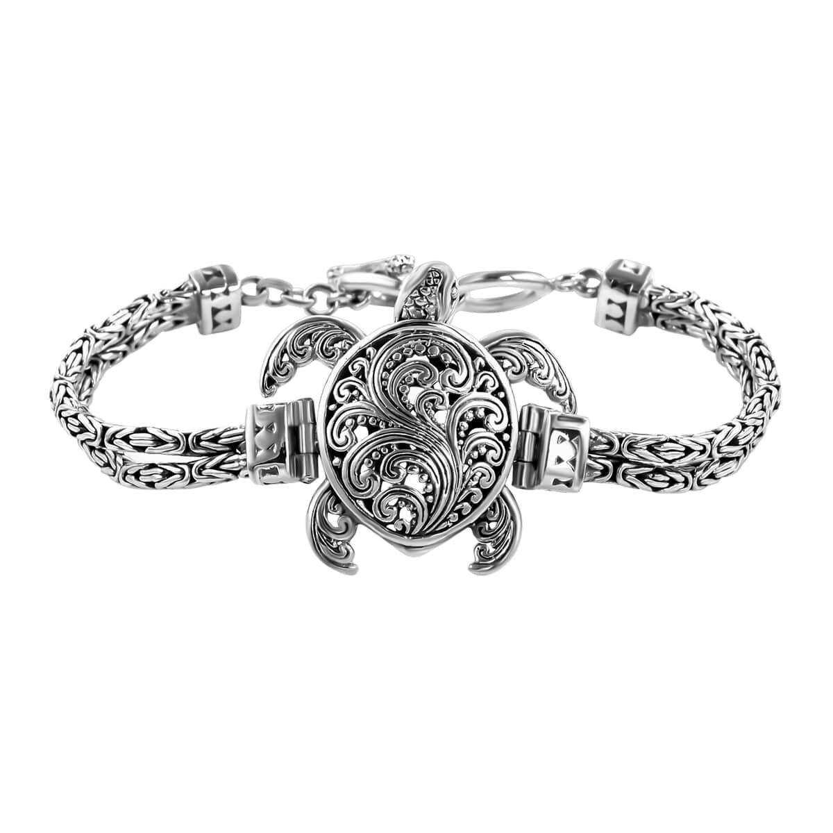 Bali Legacy Sterling Silver Double Layer Turtle Charm Bracelet (7.50 In) 24.35 Grams image number 0