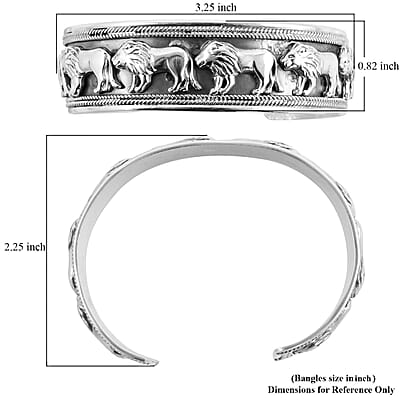 Bali Legacy Sterling Silver Lion Bangle Bracelet (7.25 In) 36.15 Grams