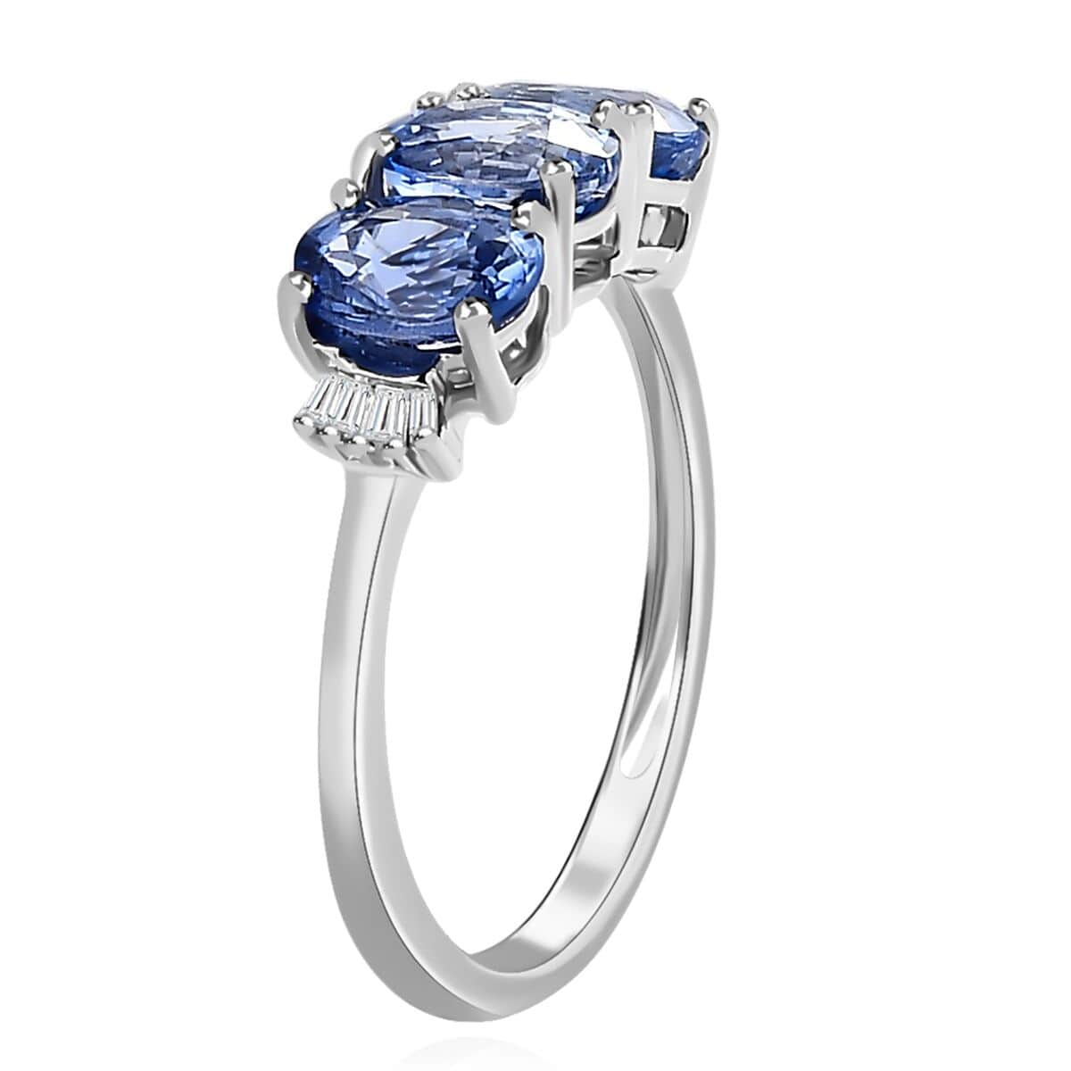 Luxoro 10K White Gold AAA Ceylon Blue Sapphire and Diamond 3 Stone Ring (Size 10.0) 1.80 ctw image number 3