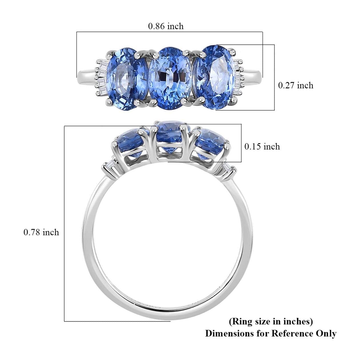 Luxoro 10K White Gold AAA Ceylon Blue Sapphire and Diamond 3 Stone Ring (Size 10.0) 1.80 ctw image number 5