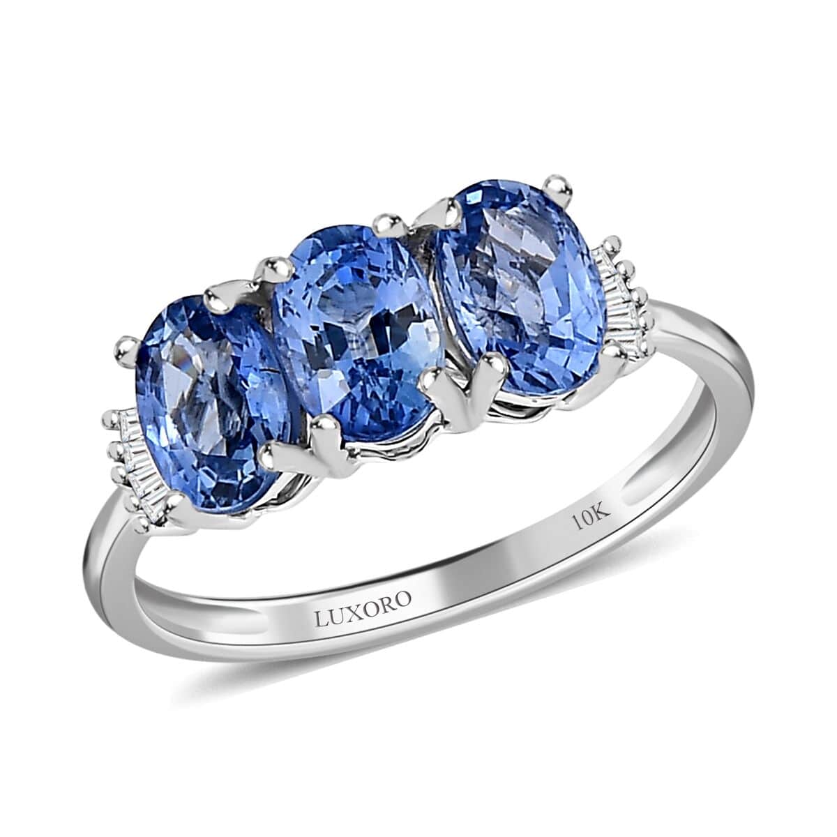 Luxoro 10K White Gold AAA Ceylon Blue Sapphire and Diamond 3 Stone Ring (Size 9.0) 1.90 ctw image number 0