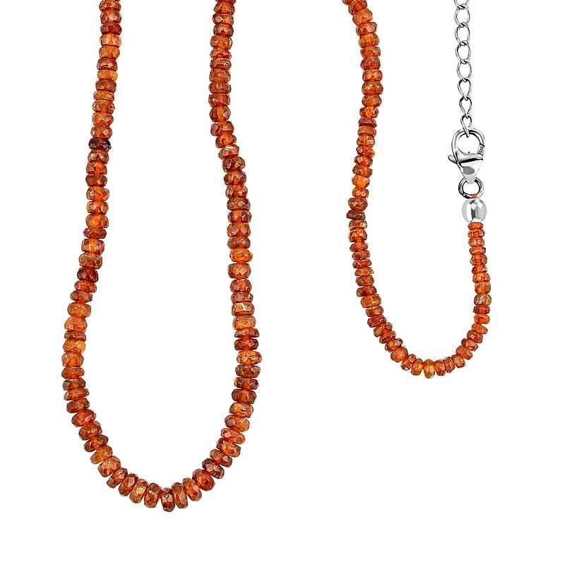Natural Tanzania Tangerine Kyanite Beaded Necklace 18 Inches in Platinum Over Sterling Silver 63.00 ctw