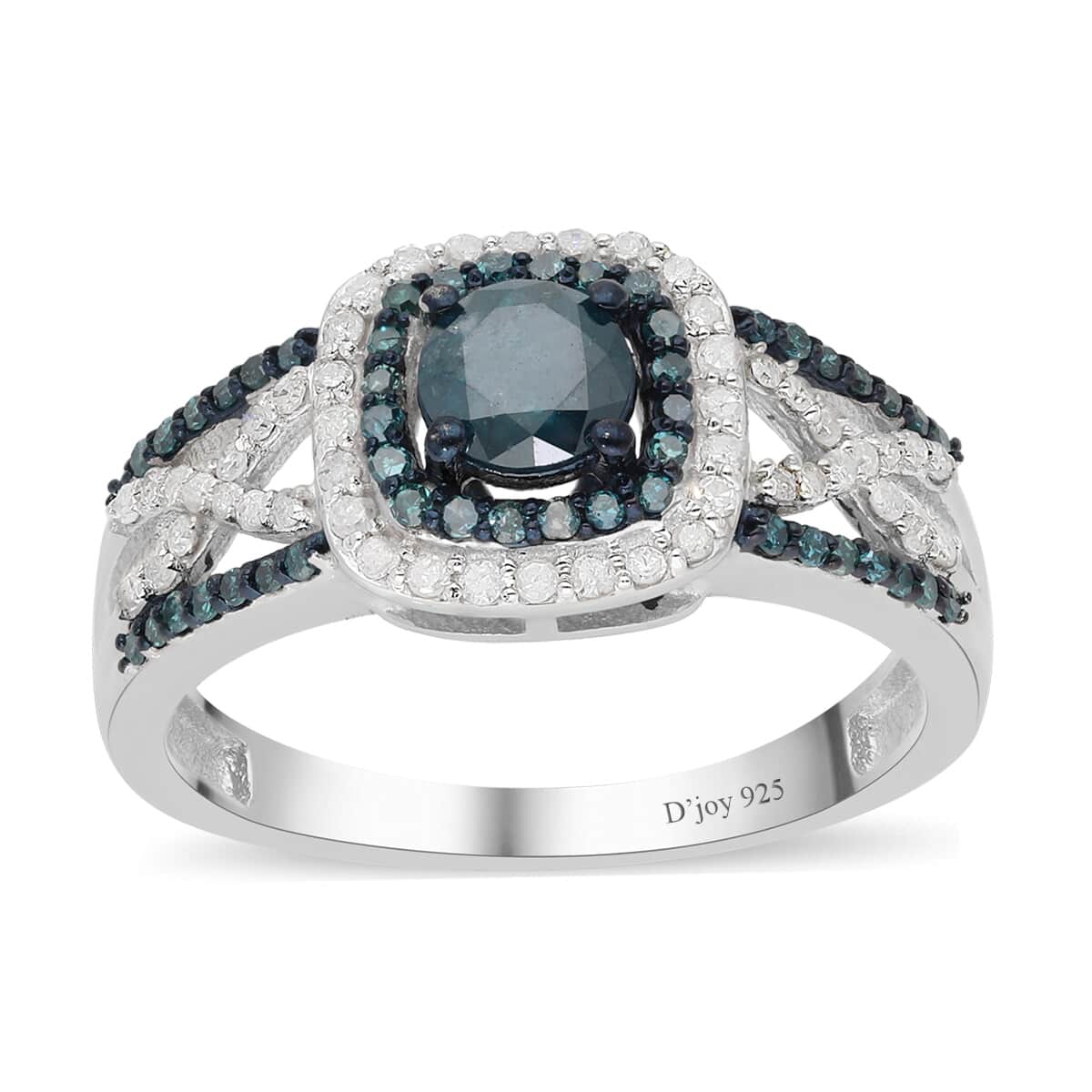 Blue Diamond and Diamond Infinity Ring in Platinum Over Sterling Silver (Size 7.0) 1.00 ctw image number 0