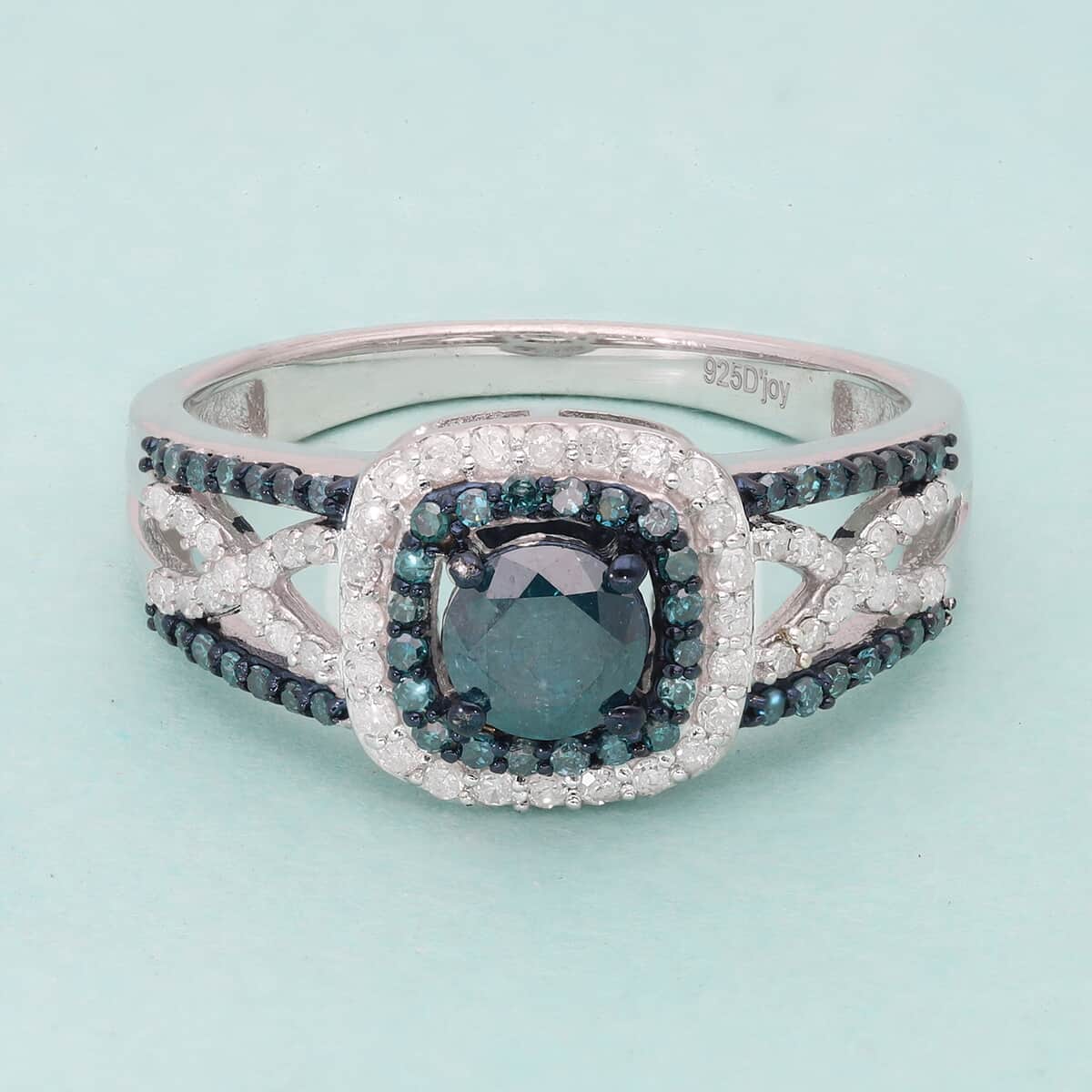 Blue Diamond and Diamond Infinity Ring in Platinum Over Sterling Silver (Size 7.0) 1.00 ctw image number 1