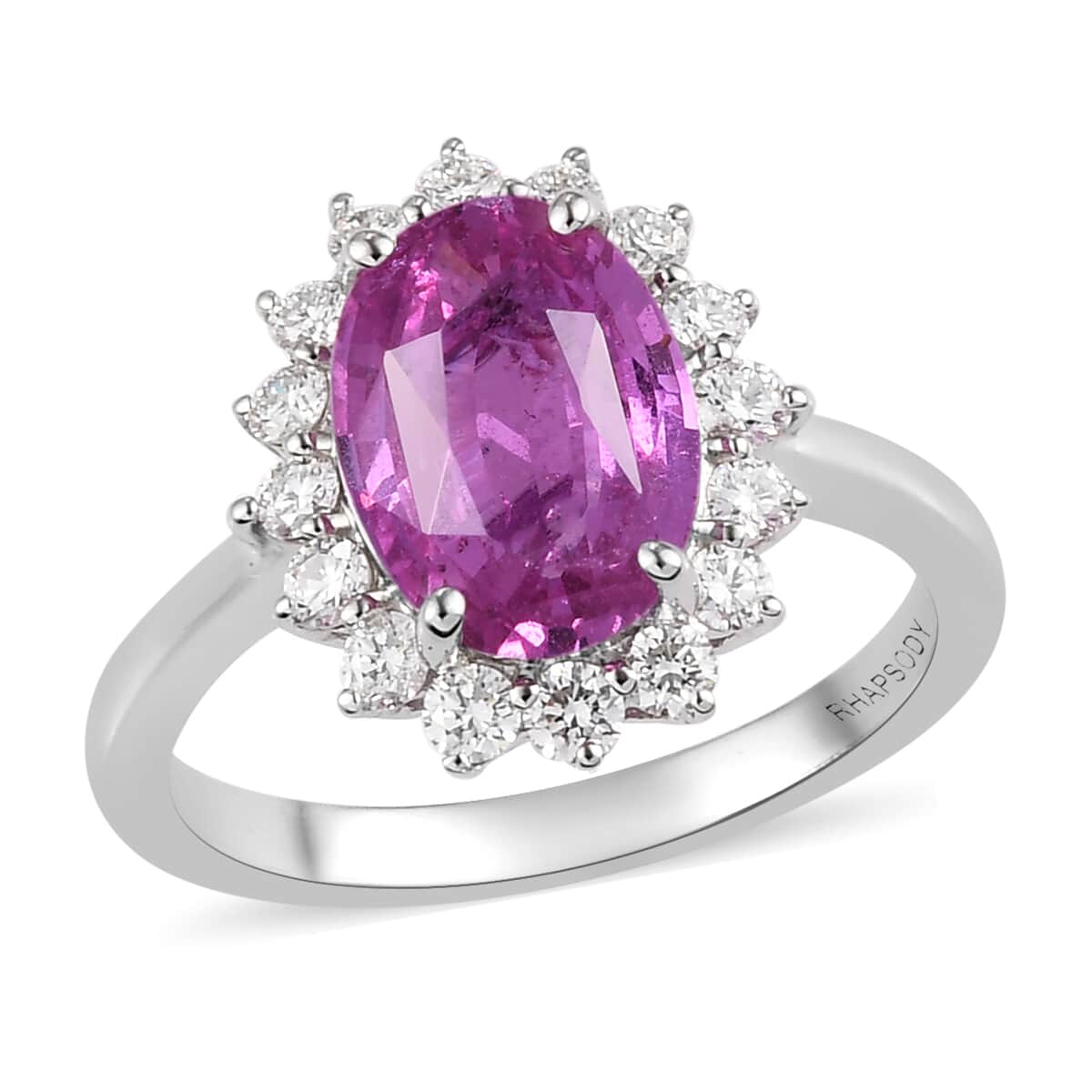 RHAPSODY 950 Platinum AAAA Madagascar Pink Sapphire and Diamond I2 Ring (Size 7.0) 5.35 Grams 4.15 ctw image number 0