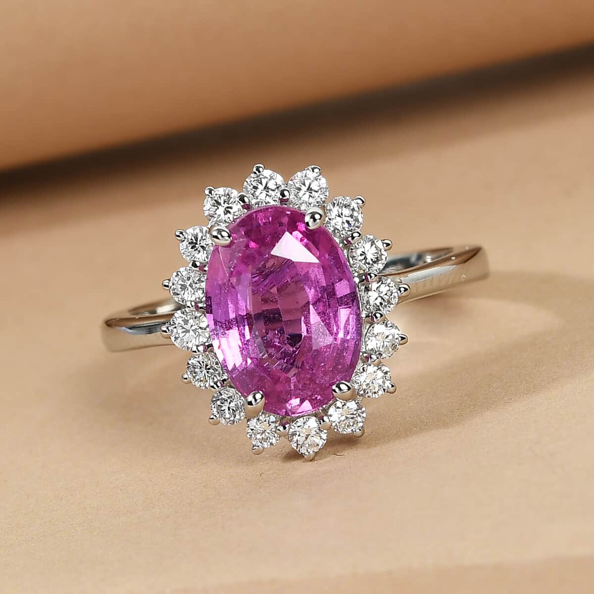 RHAPSODY 950 Platinum AAAA Madagascar Pink Sapphire and Diamond I2 Ring (Size 7.0) 5.35 Grams 4.15 ctw image number 1