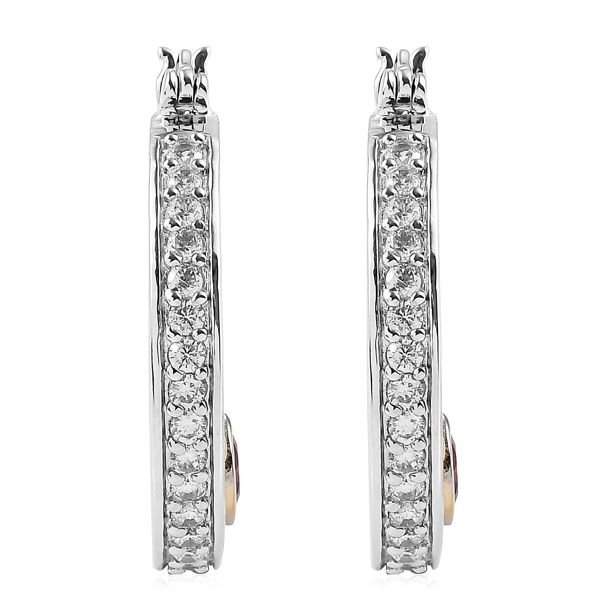 Karis Mozambique Garnet and Simulated Diamond Inside Out Hoop Earrings in 18K YG Plated and Platinum Bond 3.35 ctw