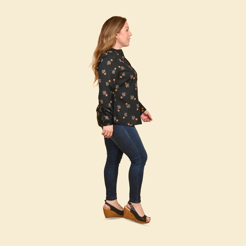 Tamsy Black Woven American Crepe Button Up Top -L