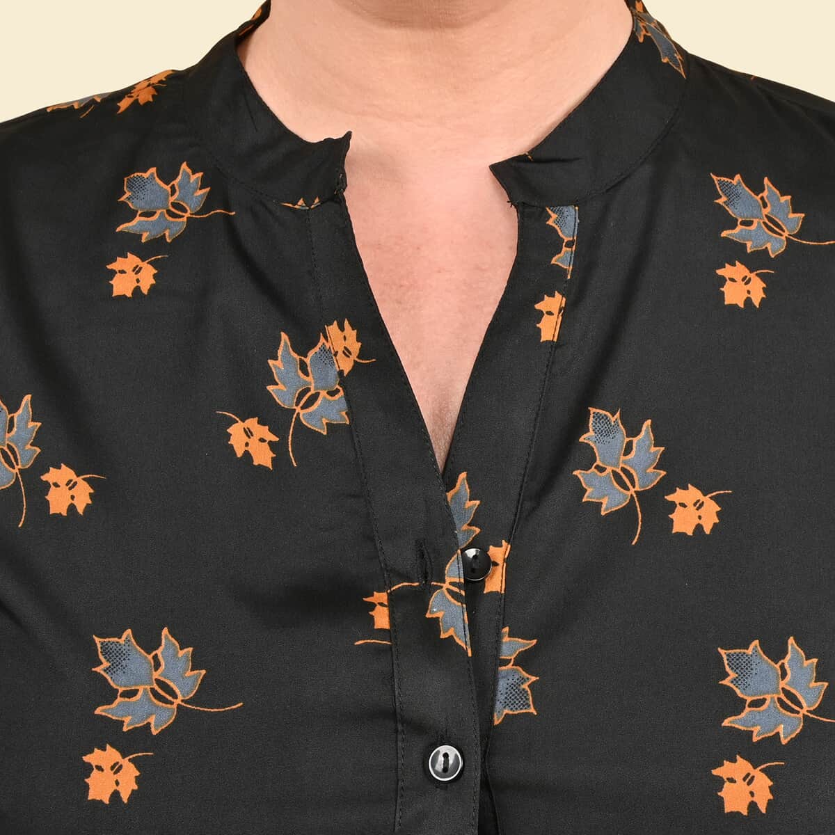 TAMSY Black Woven American Crepe Button Up Top -L image number 3