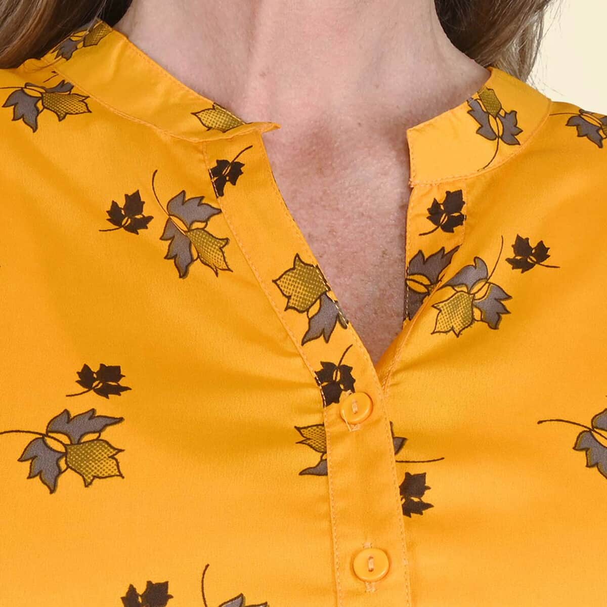 Tamsy Yellow Woven American Crepe Button Up Top -L image number 3