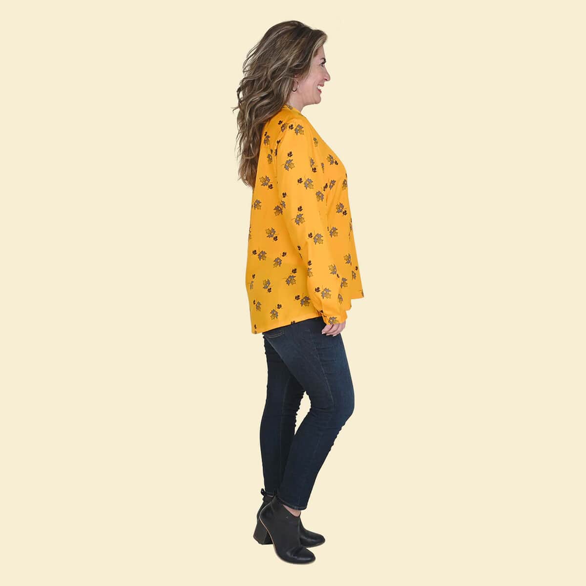 Tamsy Yellow Woven American Crepe Button Up Top -M image number 2