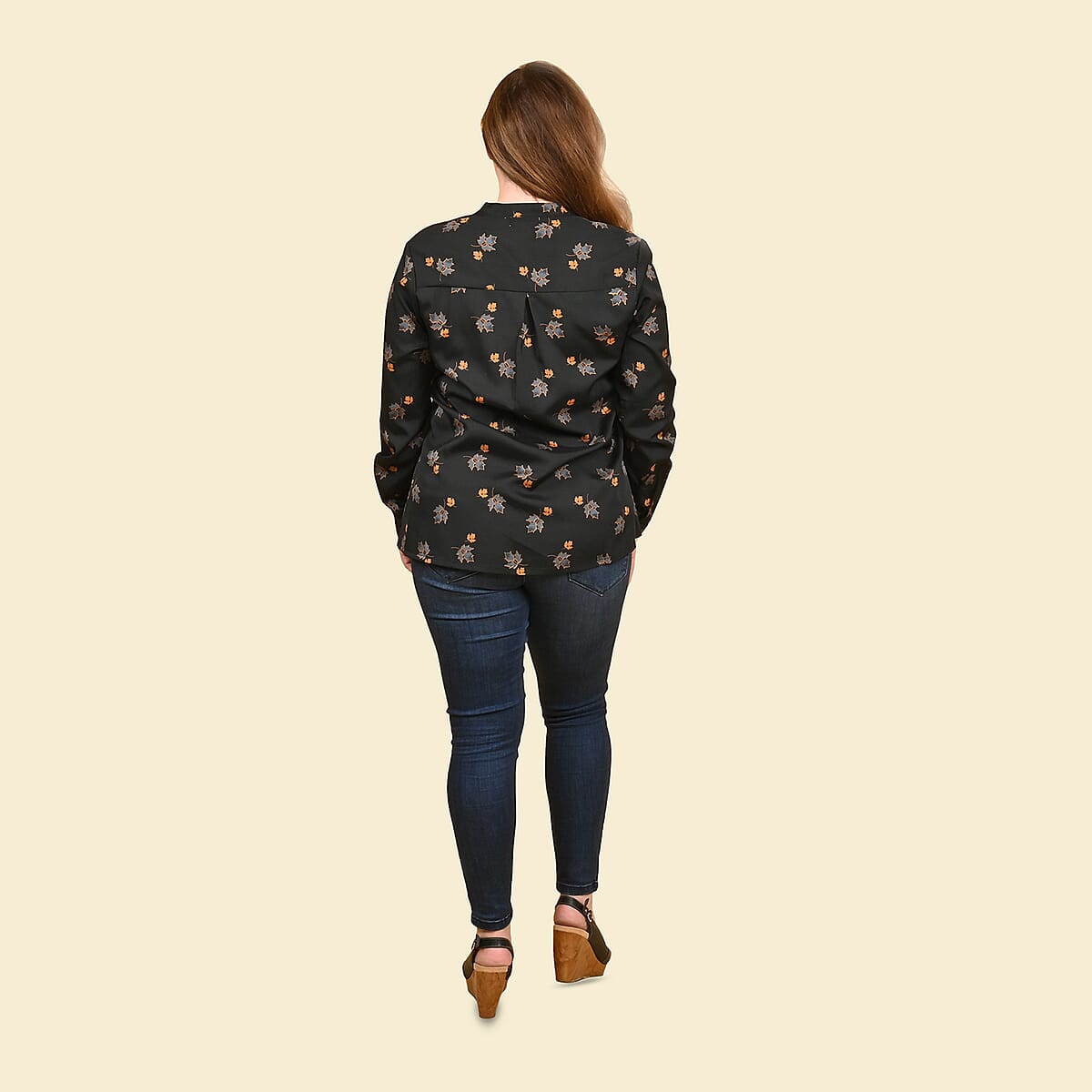 Tamsy Black Woven American Crepe Button Up Top -S image number 1