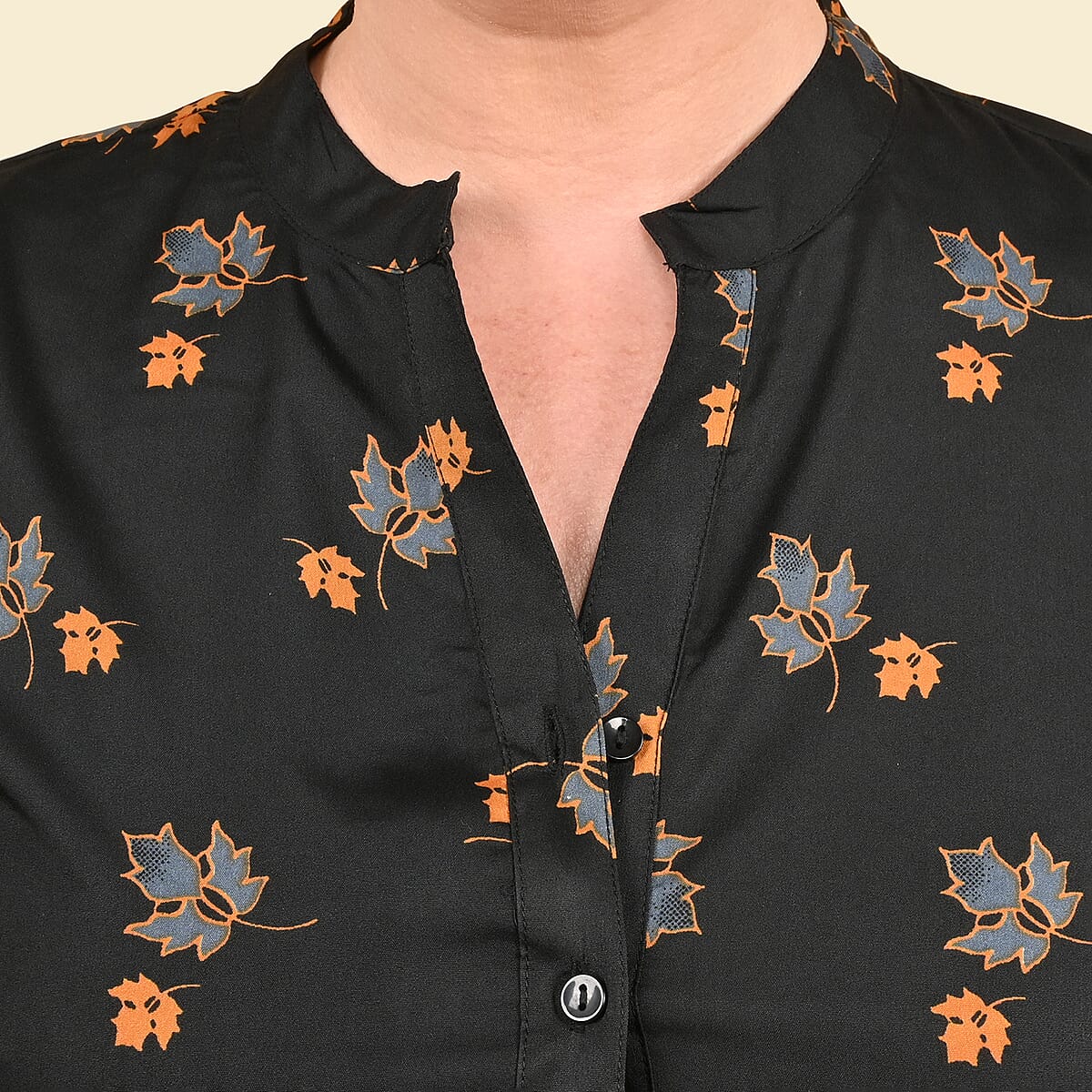Tamsy Black Woven American Crepe Button Up Top -S image number 3