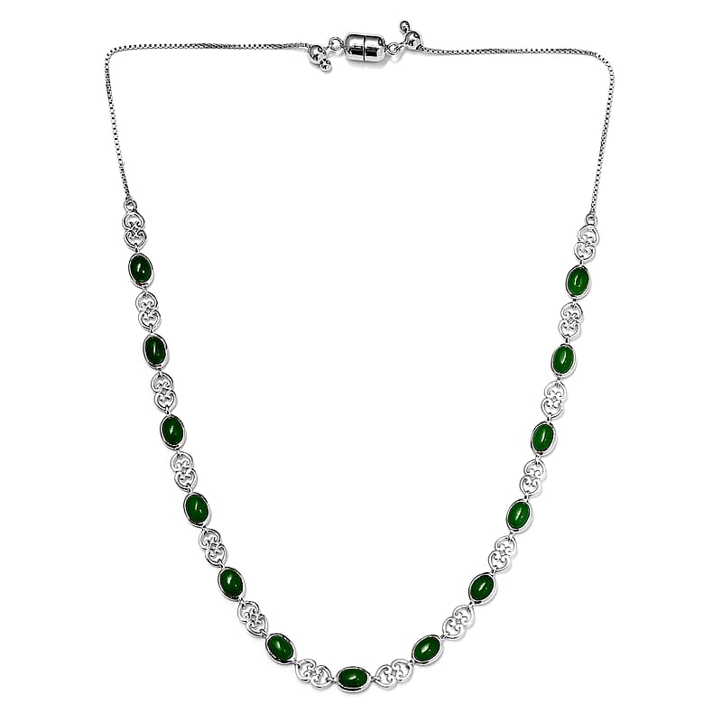 Premium Green Jade 12.60 ctw Necklace in Platinum Over Sterling Silver 18 Inches