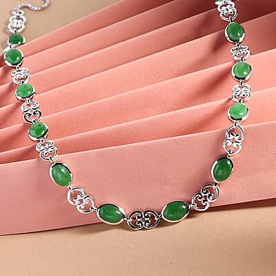 Premium Green Jade 12.60 ctw Necklace in Platinum Over Sterling Silver 18 Inches