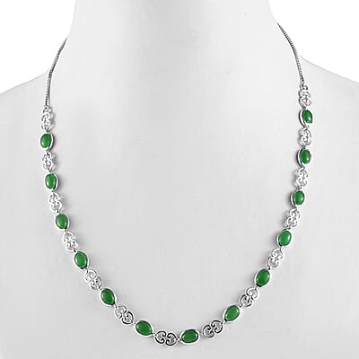 Premium Green Jade 12.60 ctw Necklace in Platinum Over Sterling Silver 18 Inches
