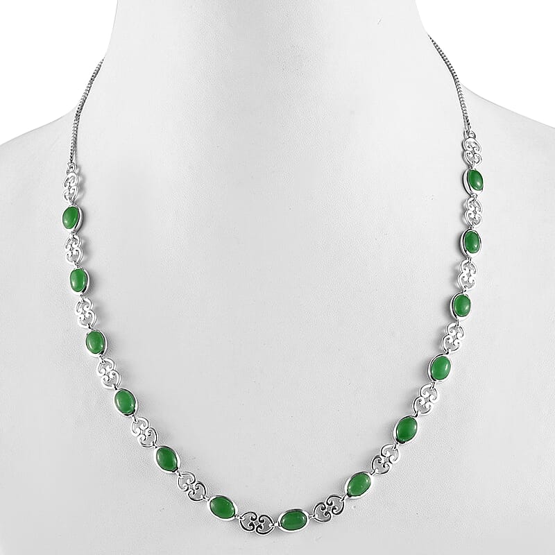 Premium Green Jade 12.60 ctw Necklace in Platinum Over Sterling Silver 18 Inches