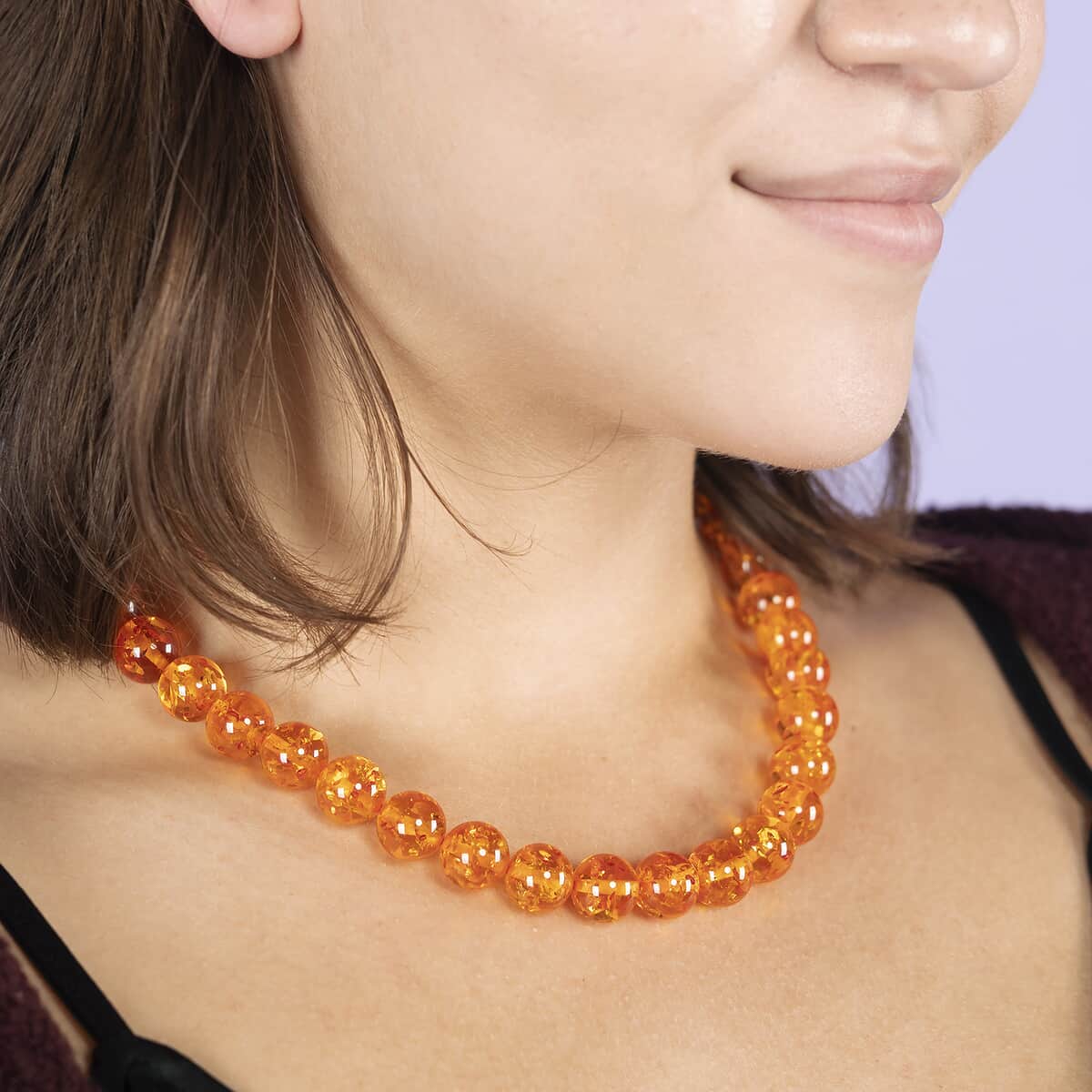 Baltic Amber Beaded Necklace 18 Inches in Sterling Silver 225.00 ctw image number 2