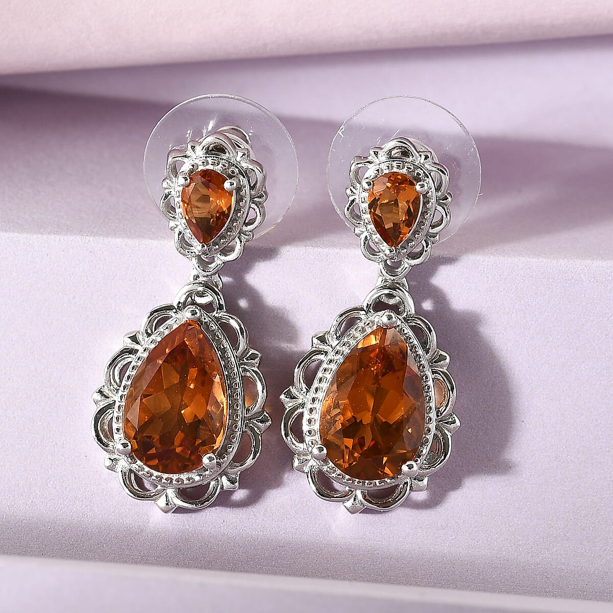 Santa Ana Madeira Citrine Drop Earrings in Platinum Over Sterling Silver 6.25 ctw image number 1