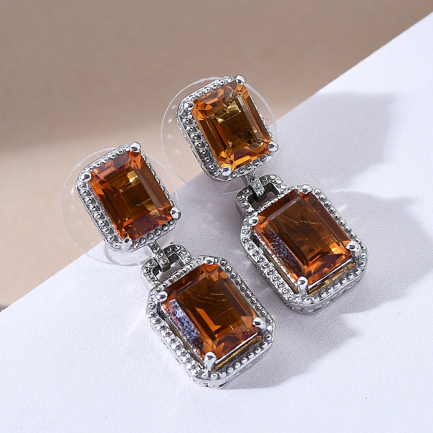 Santa Ana Madeira Citrine Dangle Earrings in Platinum Over Sterling Silver 7.75 ctw