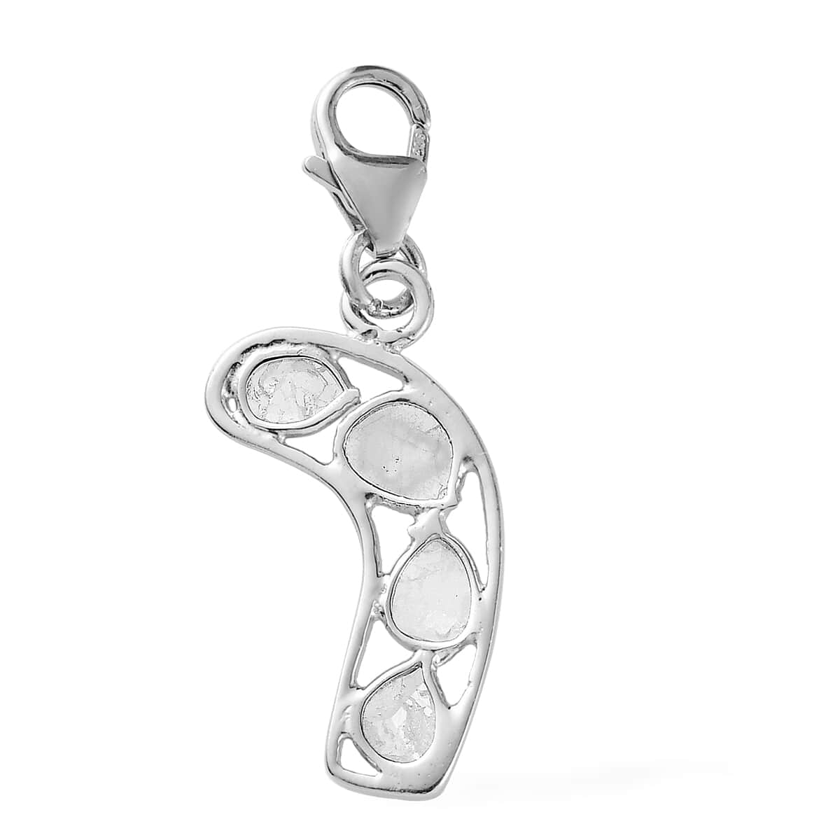 Polki Diamond Candy Cane Charm in Platinum Over Sterling Silver 0.33 ctw image number 0