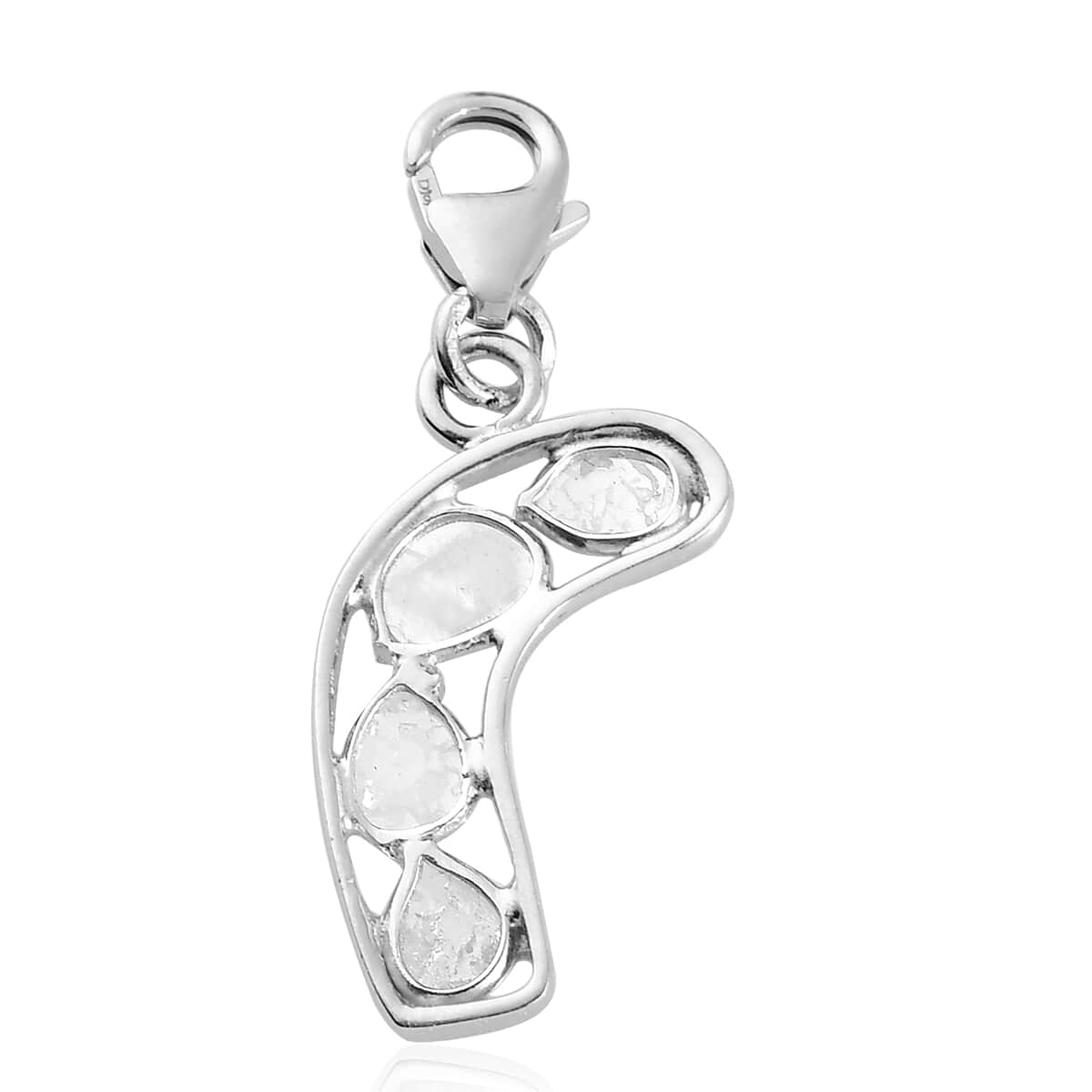 Polki Diamond Candy Cane Charm in Platinum Over Sterling Silver 0.33 ctw image number 4