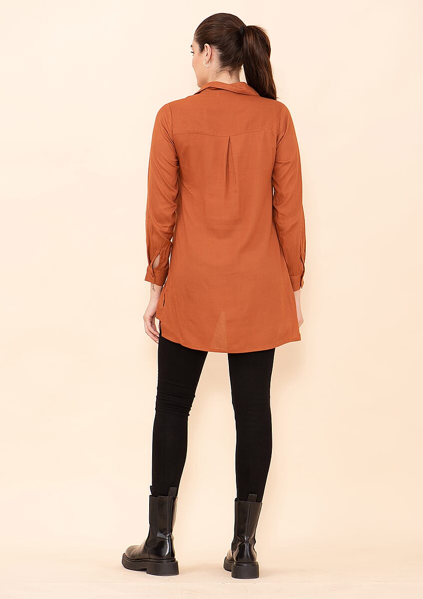 Tamsy Brown Solid Rayon Staple Top -XL image number 1