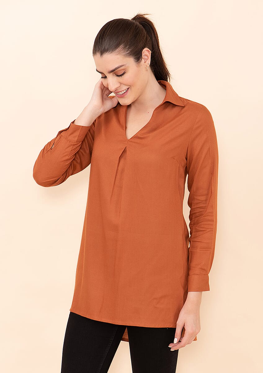 Tamsy Brown Solid Rayon Staple Top -XL image number 3