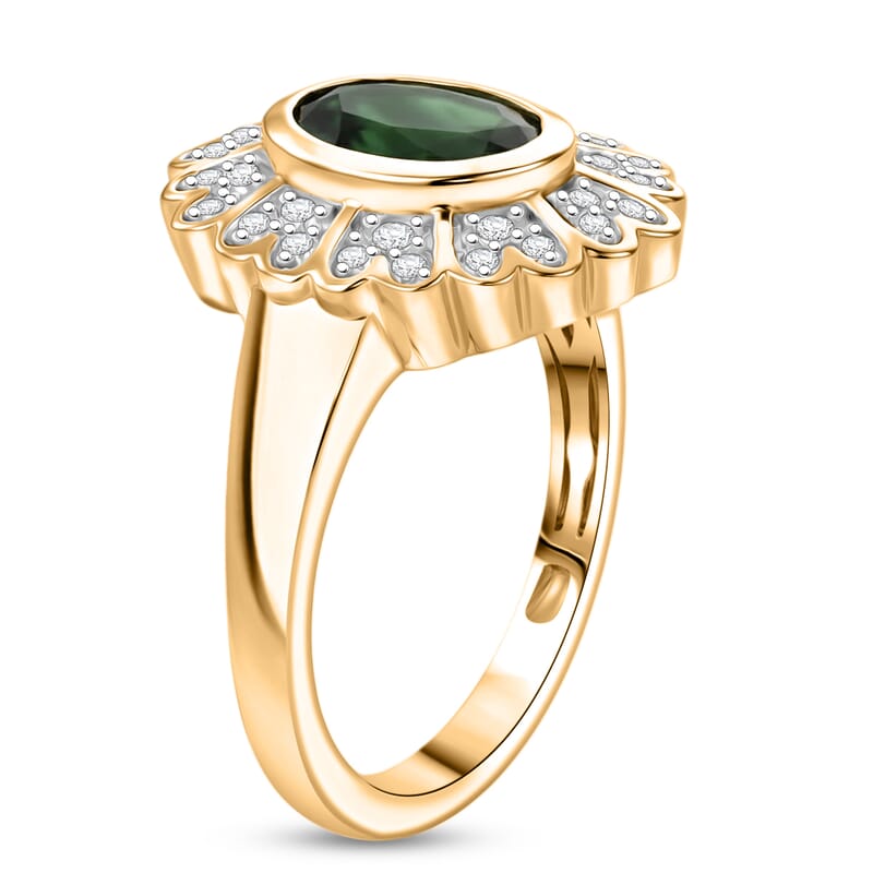 Chrome Diopside and White Zircon 1.65 ctw Ring in 14K Yellow Gold Over Sterling Silver (Size 5.5)