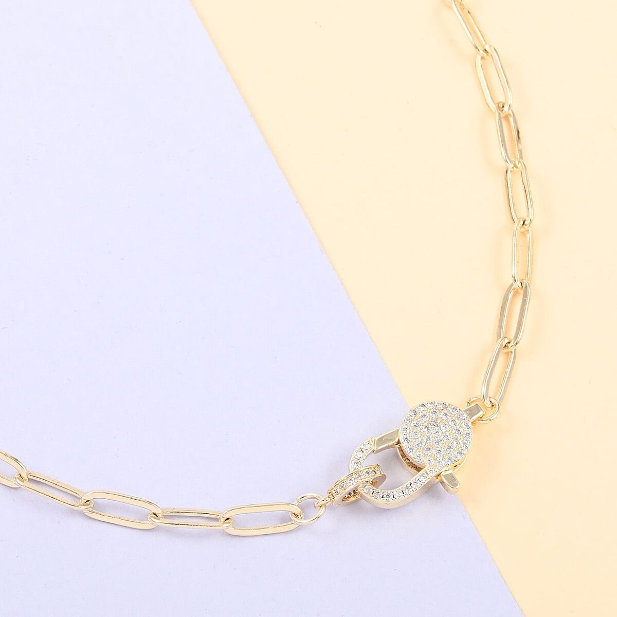 MX Signature Collection Simulated Diamond Oversized Statement Micro Pave Lobster Clasp Paper Clip Necklace 18 Inches in Goldtone 0.30 ctw image number 1