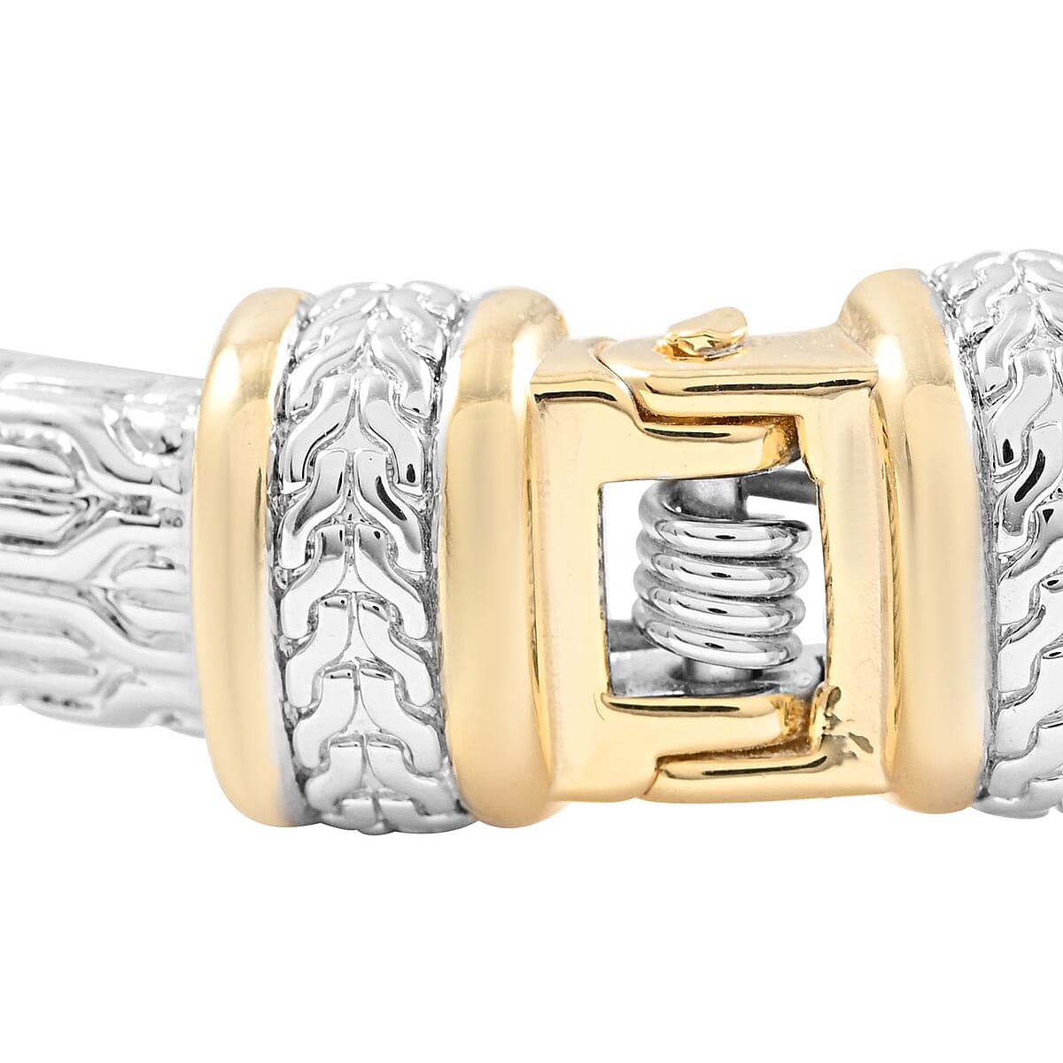 MX Signature Collection Two-Tone Turquoise Hinge Cuff Bracelet in Silvertone and Goldtone (6.50 In) 1.00 ctw image number 2