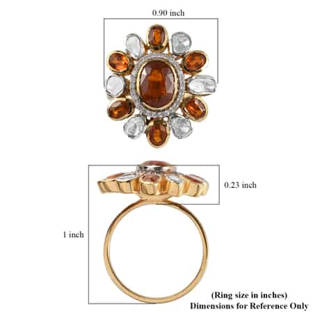Natural Tanzania Tangerine Kyanite and Diamond Floral Ring in YG Over Sterling Silver (Size 8.0) 3.40 ctw image number 5