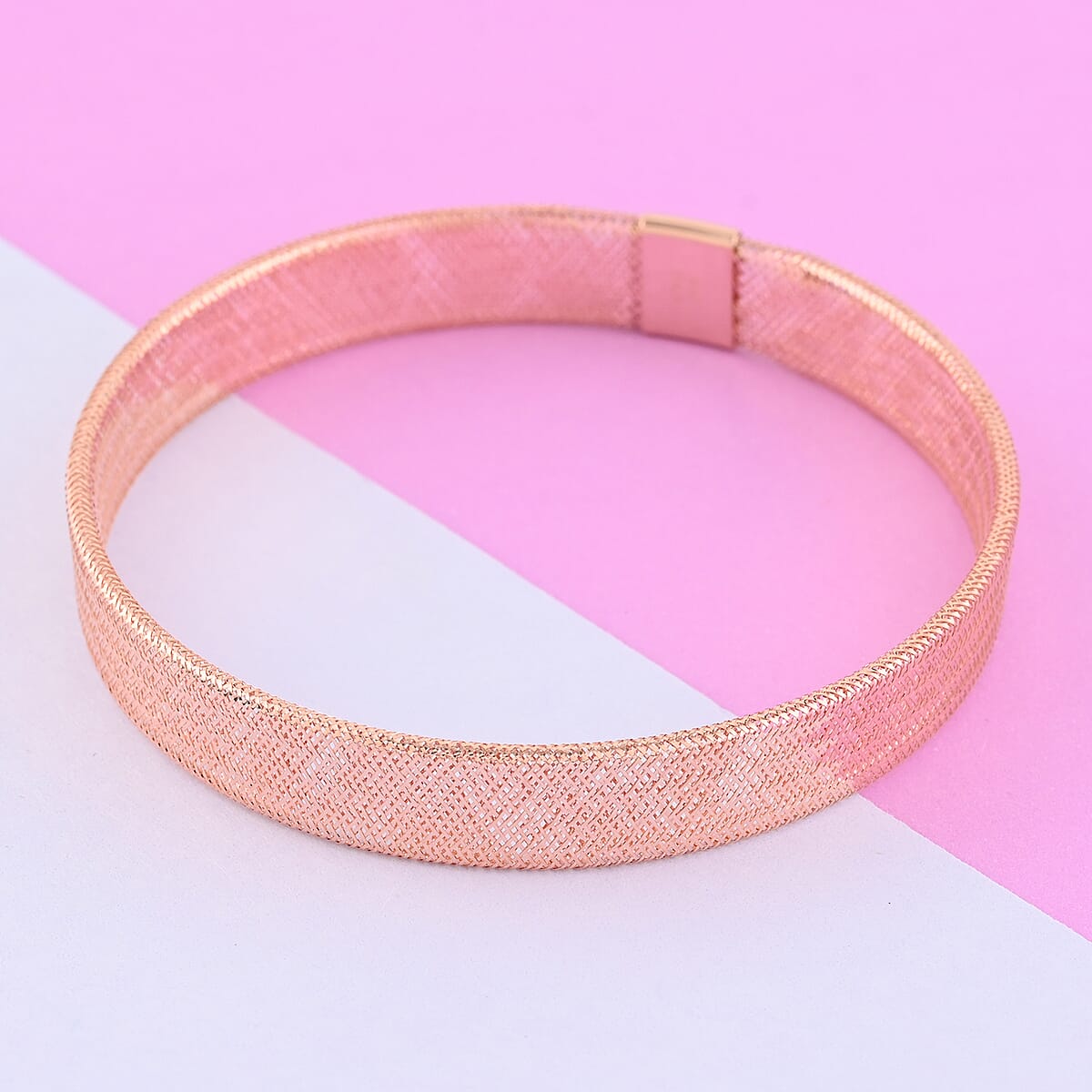 Maestro Gold Collection Italian 10K Rose Gold Mesh Flat Omega Stretch Bracelet 2.10 Grams image number 1