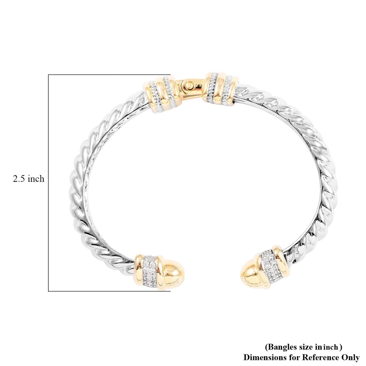 MX Signature Collection Two-Tone Micro Pave Simulated Diamond Twisted Bar Look Cuff Bracelet in Silvertone and Goldtone (6.50 In) 0.40 ctw image number 3