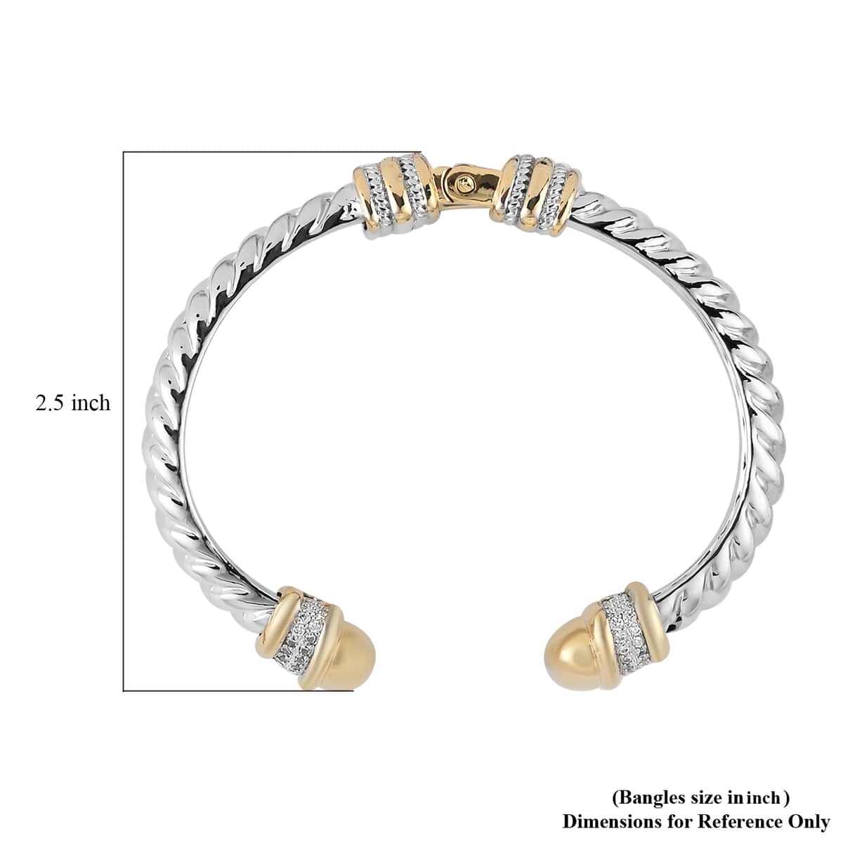 MX Signature Collection Two-Tone Micro Pave Simulated Diamond Twisted Bar Look Cuff Bracelet in Silvertone and Goldtone (6.50 In) 0.40 ctw image number 4