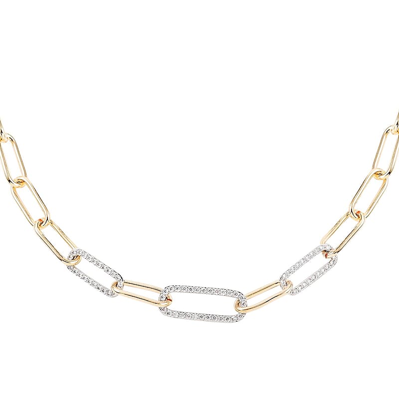 MX Signature Collection Micro Pave Simulated Diamond Paper Clip Link Necklace 18 Inches in Silvertone and Goldtone 0.30 ctw
