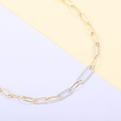 MX Signature Collection Micro Pave Simulated Diamond Paper Clip Link Necklace 18 Inches in Silvertone and Goldtone 0.30 ctw