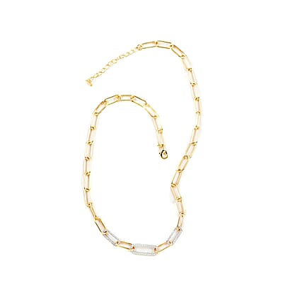 MX Signature Collection Micro Pave Simulated Diamond Paper Clip Link Necklace 18 Inches in Silvertone and Goldtone 0.30 ctw