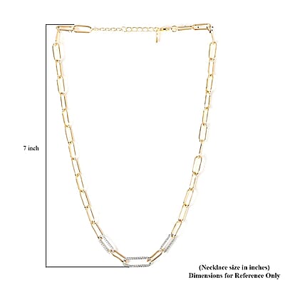 MX Signature Collection Micro Pave Simulated Diamond Paper Clip Link Necklace 18 Inches in Silvertone and Goldtone 0.30 ctw