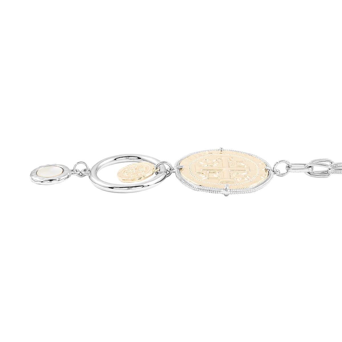 MX Signature Collection Two-Tone Coin Inspired Drop Necklace 16 Inches in Silvertone and Goldtone image number 2