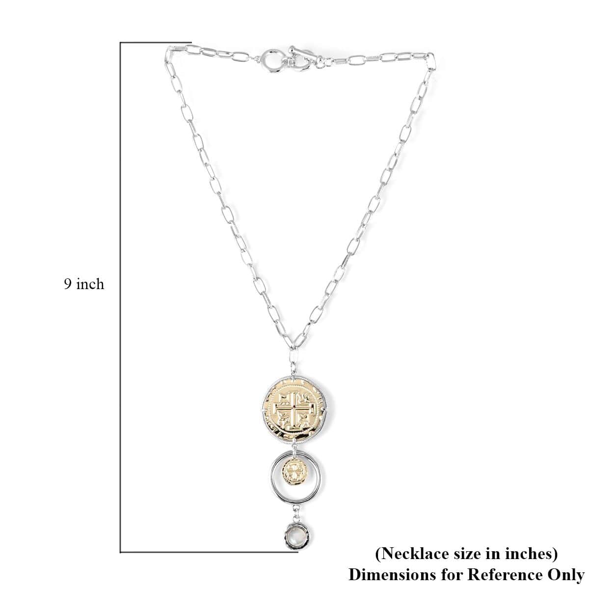 MX Signature Collection Two-Tone Coin Inspired Drop Necklace 16 Inches in Silvertone and Goldtone image number 6