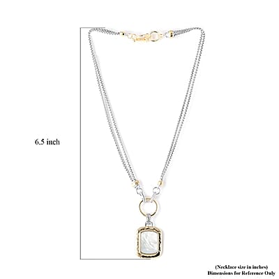 MX Signature Collection White Mother of Pearl Reversible Floral Pendant with 2 Row Cable Chain Necklace 17 Inches in Silvertone and Goldtone