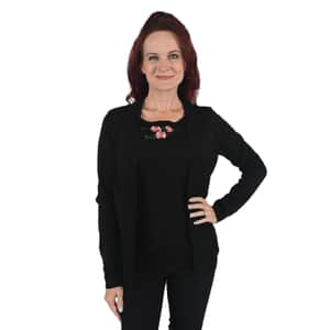 NY Designer Sweater Closeout - Evelyn Taylor Mock 2-in-1 Twin Set Sweater in Black - Size M