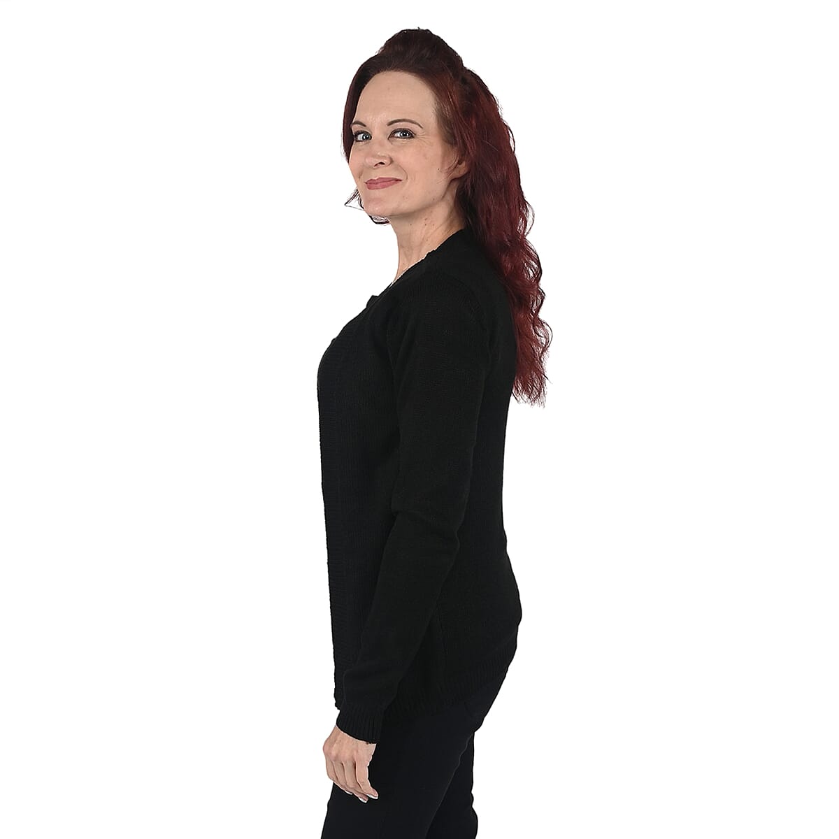 NY Designer Sweater Closeout - Evelyn Taylor Mock 2-in-1 Twin Set Sweater in Black - Size M image number 2