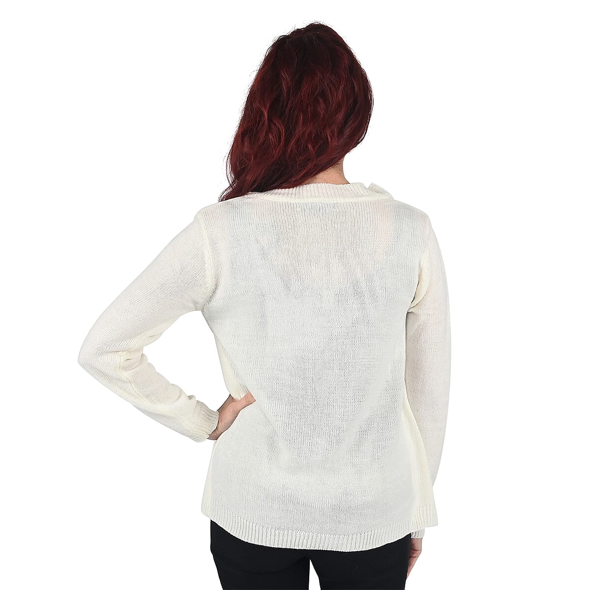 NY DESIGNER SWEATER CLOSEOUT - EVELYN TAYLOR Mock 2-in-1 Twin Set Sweater in Ivory- Size 1XL image number 1